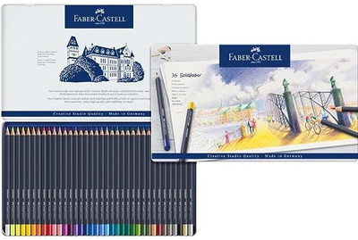FABER-CASTELL Gold Faber Tin Hexagonal Shaped Color Pencils(Set of 1, White,Blue)