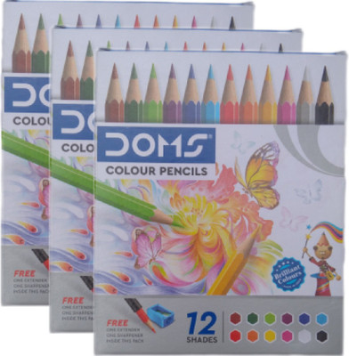 DOMS Doms colour pencils 12 shades ( pack of 3 box) hexagonal Shaped Color Pencils(Set of 12, Multicolor)