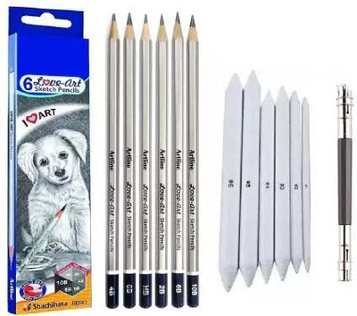 Ortan Artline Sketch pencil+Blending stump & Adjustable Dual Extnder &Charcoal Pencil Round, etc Shaped Color Pencils(Set of 4, Black, White) Ortan Artline Sketch pencil+Blending stump & Adjustable Dual Extnder &Charcoal Pencil Round, etc Shaped Color Pencils(Set of 4, Black, White)