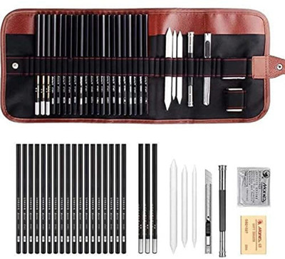 JANCOM 29-Piece Sketching Pencil Set Drawing Pencils and Sketch Kit Round Shaped Color Pencils(Set of 1, Multicolor)