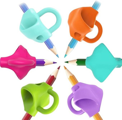 KAULDVISHE Ergonomic Pen and Pencil Holder for Toddlers Writing Aids TRINGLE Shaped Color Pencils(Set of 6, Multicolor)