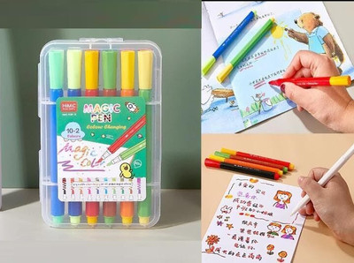 Gomzy Colors Pen Set 12 Pcs Colour Changing Sketch Pens Art Markers Colour Sketch Pens round Shaped Color Pencils(Set of 12, Multicolor)