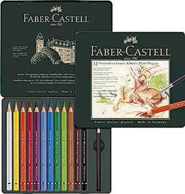 Castell Faber-Castel 12 Watercolor Pencils in Tin Box Albrecht Durer Magnus. Hexagonal Shaped Color Pencils(Set of 1, Multicolor)