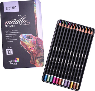 BRuSTRO Metallic 3.3mm hexagonal Shaped Color Pencils(Set of 12, Multicolor)