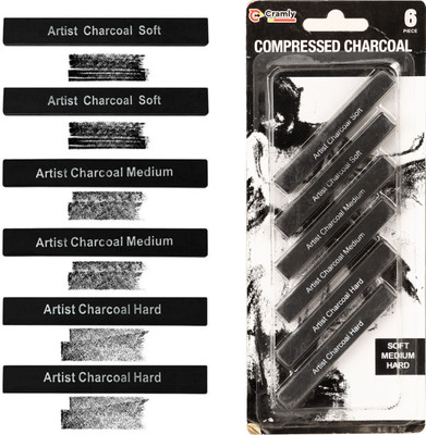 Ortan Crafts Compressed Charcoal Dark Stick Round Shaped Color Pencils(Set of 6, Black)
