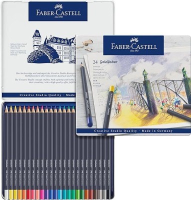 FABER-CASTELL Gold Faber Tin Hexagonal Shaped Color Pencils(Set of 1, White,Blue)