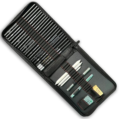 GLAZU 29-Piece Professional Drawing Pencils & Sketch Kit Black Shaped Color Pencils(Set of 29, Black)