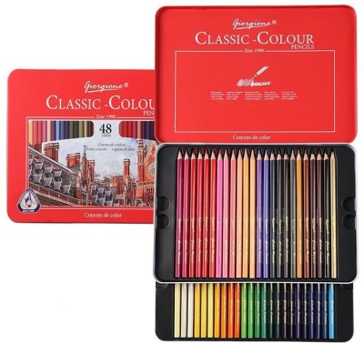 CHROME Giorgione Artists Colour Pencils in Metal Tin Drawing and Sketching Triangular Shaped Color Pencils(Set of 48, Multicolor)