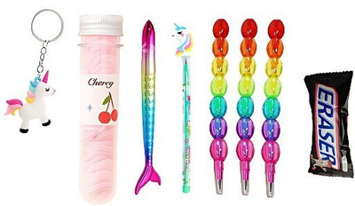 K3NTERPRISES Unicorn Stationery Box with Rainbow Pens and Keychain Gift round Shaped Color Pencils(Set of 6, Multicolor)