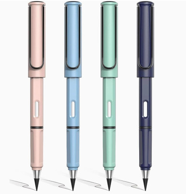 CRAZYGOL Everlasting Inkless Reusable Erasable Metal Writing Pencil Graphite Round Shaped Color Pencils(Set of 4, Multicolor)