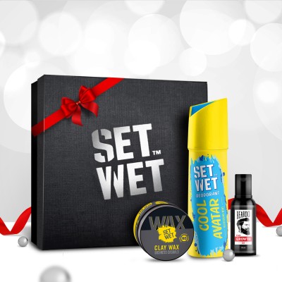 SET WET Men's Styling Gift Set-Clay Hair Wax, Deodorant for Men & Hair Growth Oil Deodorant Spray  -  For Men(240 ml, Pack of 3)