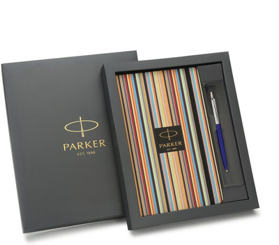 PARKER Pin Stripe Diary Combo with Jotter Standard | Chrome Trim |Blue Body Color| Ball Pen(Pack of 2, Ink Color - Blue)