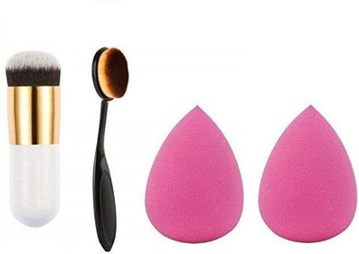 YELGO Professional Foundation Brush With Oval Brush And 2 Sponge Puff (4 Items in the set)(4 Items in the set)