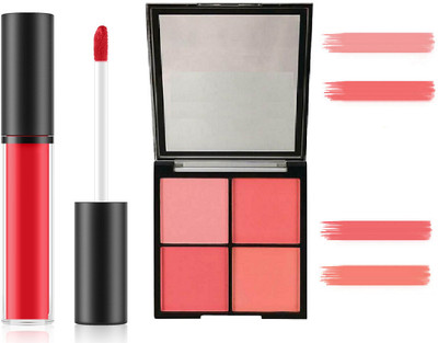 KA-KAIASHA PROFESSIONAL BEST MAKE UP COMBO,RED LIQUID LIPSTICK,4 IN 1 BLUSHER PALETTE(2 Items in the set)