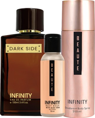 INFINITY Dark Side EDP Perfume 100ml, Beaute Deo Body Spray 200ml, Beaute Body Wash 50ml(3 Items in the set)