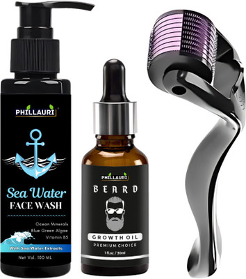 Phillauri Foaming Face wash, Derma Roller & Beard oil Face Care Combo For Men(1 Items in the set)