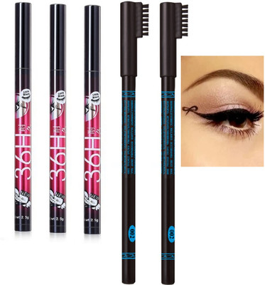 Facejewel Professional Eye Sketch Makeup 36hrs Eyeliner Pack Of 3 With 2 Eyebrow Pencil(5 Items in the set)