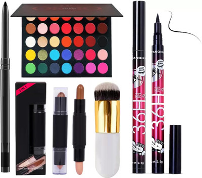 SUBHMUN Eyeshadow Palette & Highlighter Contour Stick & Round Shape Foundation Brush(5 Items in the set)