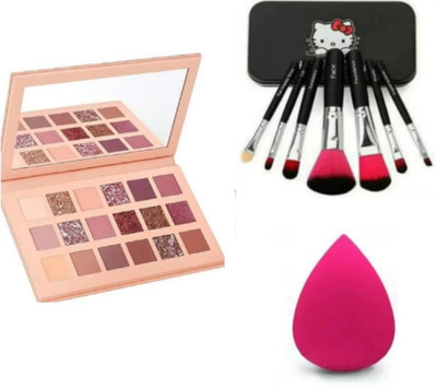 brown blush EYESHADOW PALETTE WITH BLACK MAKEUP BRUSH SET AND PUFF(3 Items in the set)