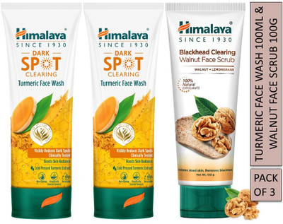 HIMALAYA dark spot clearing turmeric face wash 100ml & walnut face scrub 100g (pack of 3)(3 Items in the set)