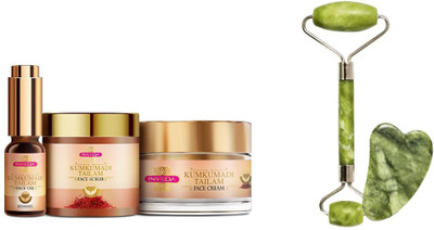 Inveda Kumkumadi Tailam- Cures 9 Major Skin Problems with Free Jade Roller and Gua Sha(3 Items in the set)