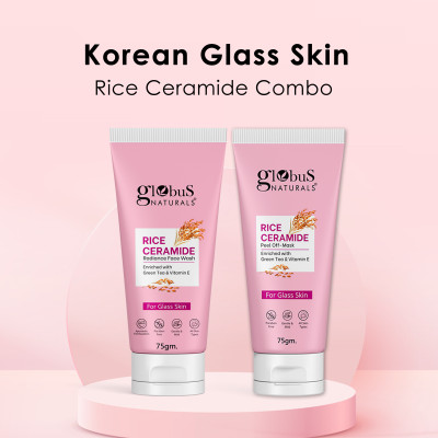 Globus Naturals Rice Ceramide Combo For Korean Glass Skin Face Wash, Peel off Mask(2 Items in the set)