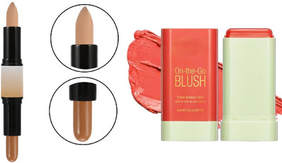 Neycare combo set blusher stick multi ple use all skin tone with countor stick & highlighter easy to use pack of 2(2 Items in the set)
