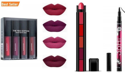 lately MAKEUP COMBO WITH WATERPROOF EYELINER 5IN1 MATTE LIPSTICK & LIQUID LIPSTICK SET(3 Items in the set)