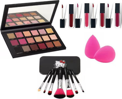 Wimble rose gold eyeshadow palette,1 makeup sponge,7 pcs black color makeup brush set(5 Items in the set)