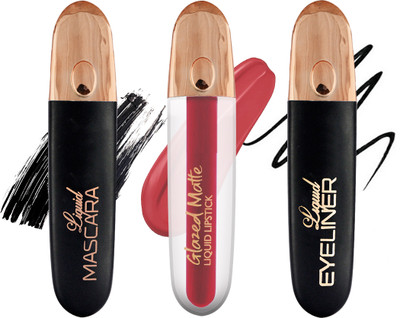 adbeni Combo Pack of Glazed Matte Liquid Lipstick With Eyeliner & Mascara(3 Items in the set)