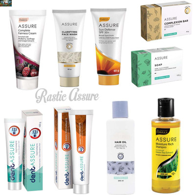 Rastic Assure Paste Soap Oil Shampoo Facewash SPF Fairness Cream Combo Pack of 9 Lid-2(9 Items in the set)