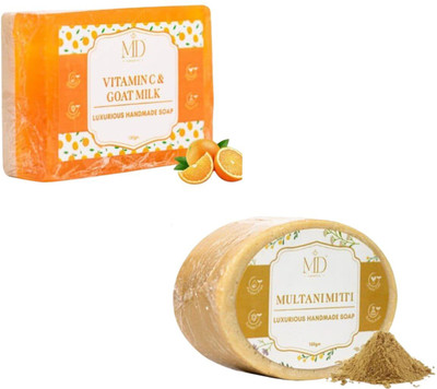 MD COSMETIC Multani Mitti Soap & Vitamin C & Goat Milk Soap(2 Items in the set)