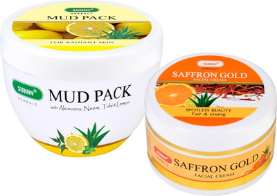 Sunny Herbals Mud Pack-150 gm and Saffron Gold Facial Cream-100 gm(2 Items in the set)