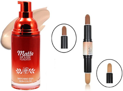 nn best combo makeup foundation matte finish all skin tone easy to use with 2 in 1 contour & highlighter stick perfect look(2 Items in the set)