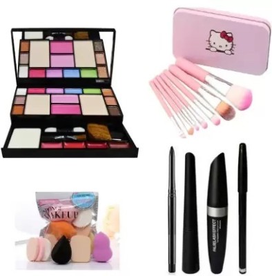 agpgtya Ultimate Fashion Makeup Kit for Girls + Makeup Brushes + Makeup Sponges + EyeLiner & Kajal & Mascara & Eye Brow Pencil (4in1)(7 Items in the set)