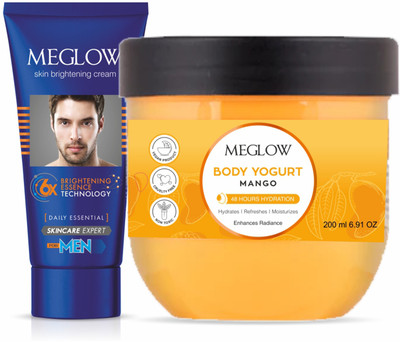 meglow Skin Brightening Cream for Men 15g + Mango Body Yogurt 200ml - Skincare Duo(2 Items in the set)
