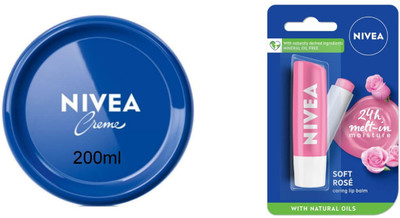 NIVEA Blue Creme 100ml lotion & Soft Rose Lipbalm Set of 2(2 Items in the set)