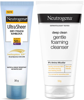 NEUTROGENA Cleanse & Protect Travel Kit: Deep Clean Foaming Cleanser, Ultra Sheer Sunscreen(2 Items in the set)