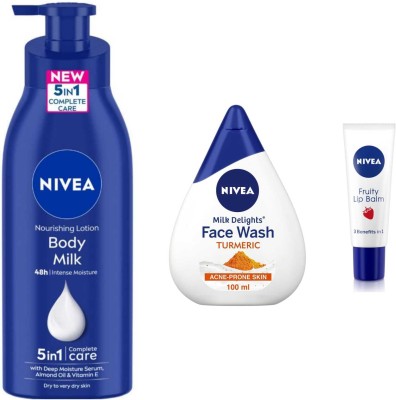 NIVEA Body milk 400ml bodylotion and Turmeric 100ml Fw and Fruity liptube set of 3pc(3 Items in the set)