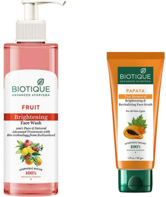 BIOTIQUE Fruit Face Wash 200 ML & Papaya Tan Removal Face Scrub 50 ML(2 Items in the set)