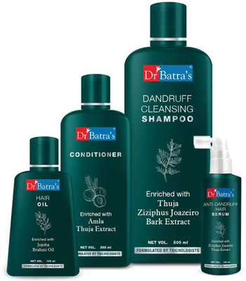 Dr Batra’s Anti Dandruff Hair Serum – 125 Ml, Conditioner – 200 Ml, Hair Oil – 100 Ml And Dandruff Cleansing Shampoo – 500 Ml (4 Items In The Set) For Rs. 278 @ 82 %