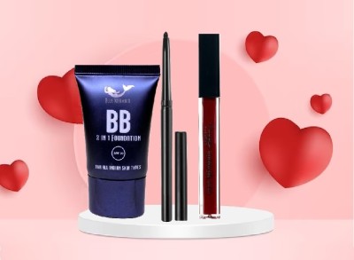 BLUEMERMAID FACE BB FOUNDATION BLACK CRAYON KAJAL & LIPSTICK BEST VALENTINE DAY COMBO KIT(3 Items in the set)