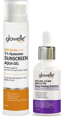 glowelle AHA+BHA+PHA face peeling solution for clearer skin and UV Protected Sunscreen Gel SPF 60 for Men and Women(2 Items in the set) glowelle AHA+BHA+PHA face peeling solution for clearer skin and UV Protected Sunscreen Gel SPF 60 for Men and Women(2 Items in the set)