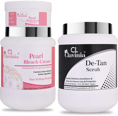 CLAVINIA Pearl Bleach Cream 1 Kg + De-Tan Scrub 1000 ml(3 Items in the set)