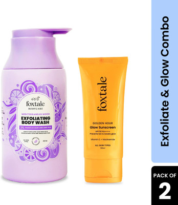 Foxtale Exfoliate & Glow Combo | Exfoliating Body Wash + SPF 50 Glow Sunscreen(2 Items in the set)
