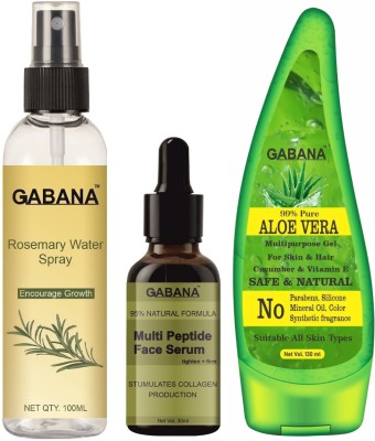 GABANA Rosemary Water Hair Spray 100ml, Multi Peptide Serum 30ml & Aloevera Gel 130ml(3 Items in the set)