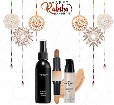 WOONGMI Foundation + Fixer + Contoure Stick Face Makeup Combo Combo(3 Items in the set)