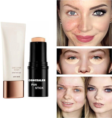 YAWI Full Coverage Waterproof Smudge Proof Pan stick Matte Finish Perfect Match Primer Water(2 Items in the set)