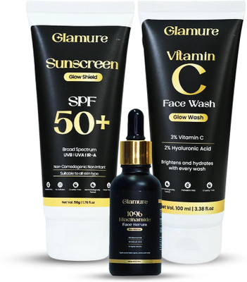 GLAMURE Skincare Kit for Beginners with Face Wash, Serum & Sunscreen, Gentle Daily Routine Set for Glowing Skin(3 Items in the set)