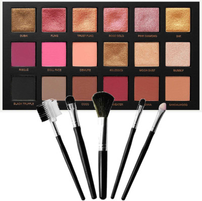 LOVE HUDA Professional Waterproof 18 color shimmers & Mattes Eyeshadow Palette/Matte finish With Makeup Brush set(2 Items in the set)